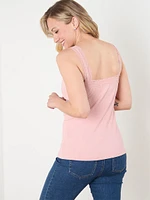 Cotton Ribbed Tank Top with Lace Trim