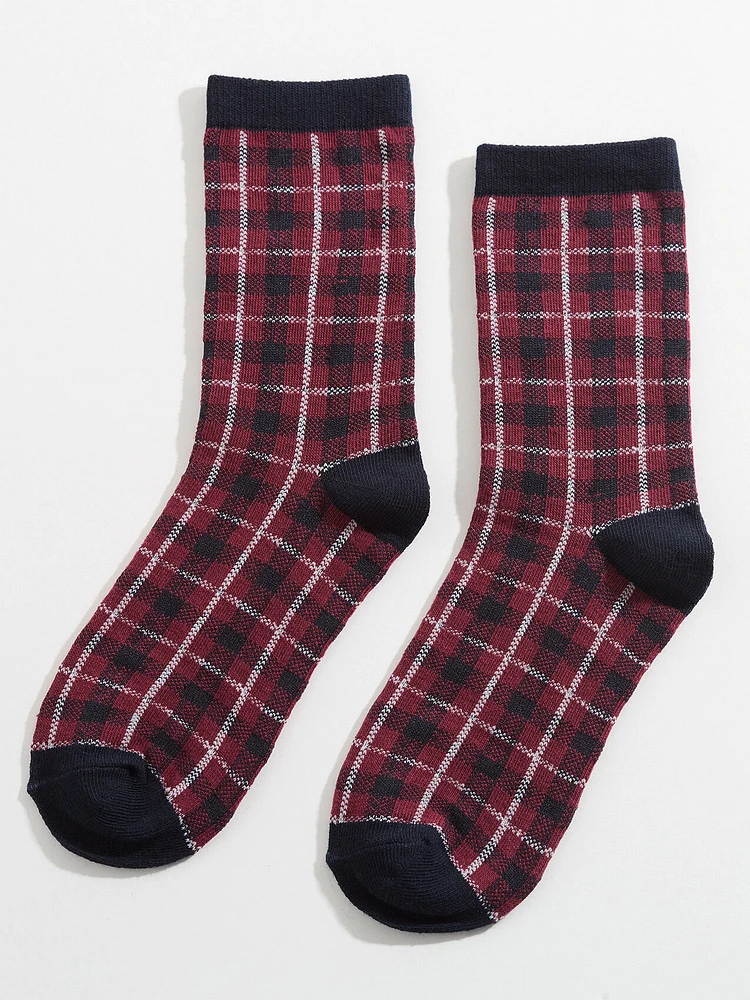 Plaid Crew Socks