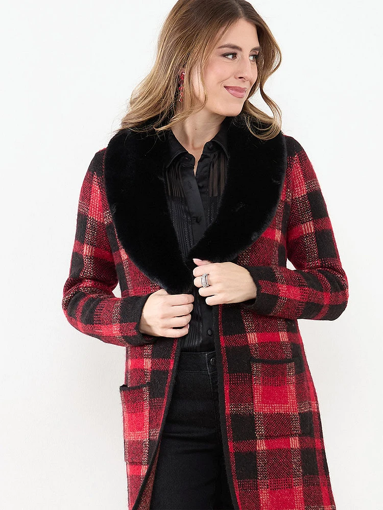 Faux Fur Plaid Coatigan