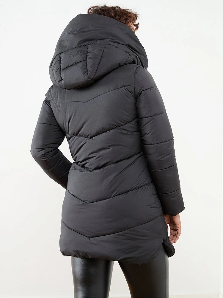 Petite Shawl Collar Hood Vegan Down Coat