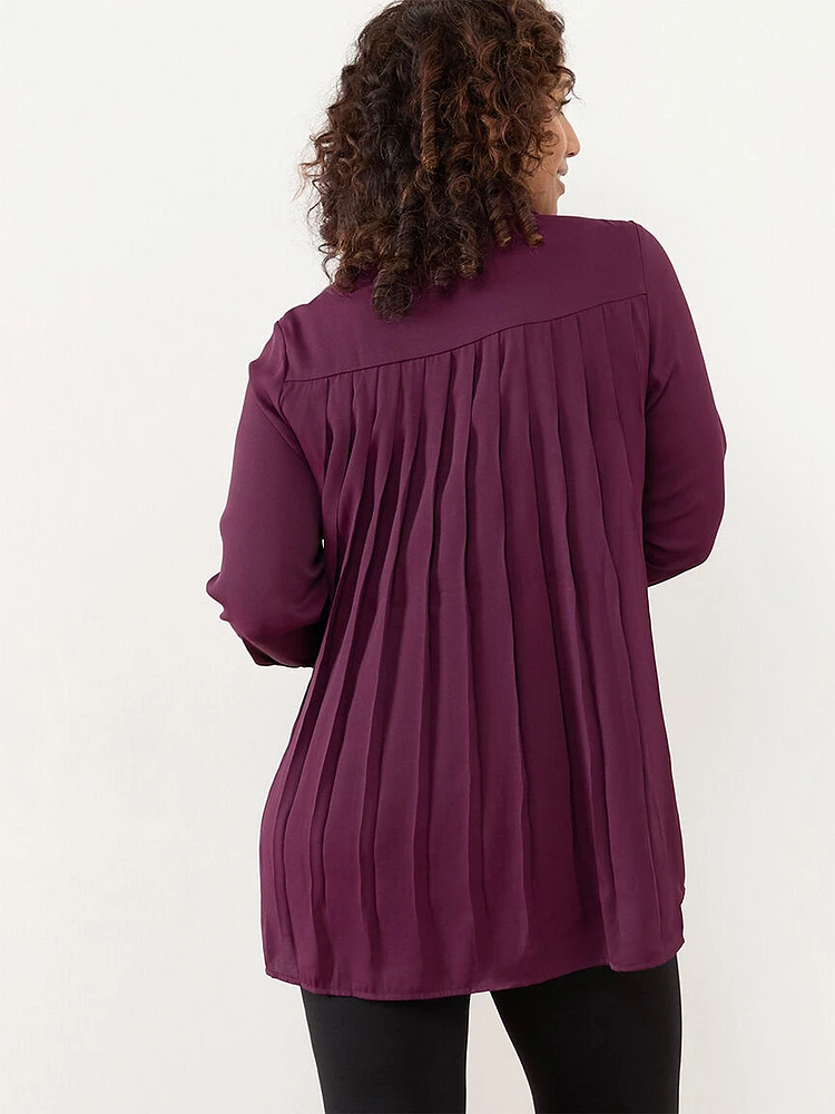 Petite Long Sleeve Pleated Back Tunic Blouse