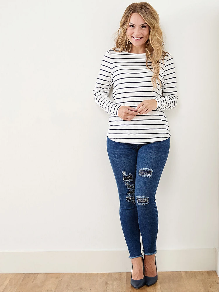 Petite Long Sleeve Boat Neck T-Shirt