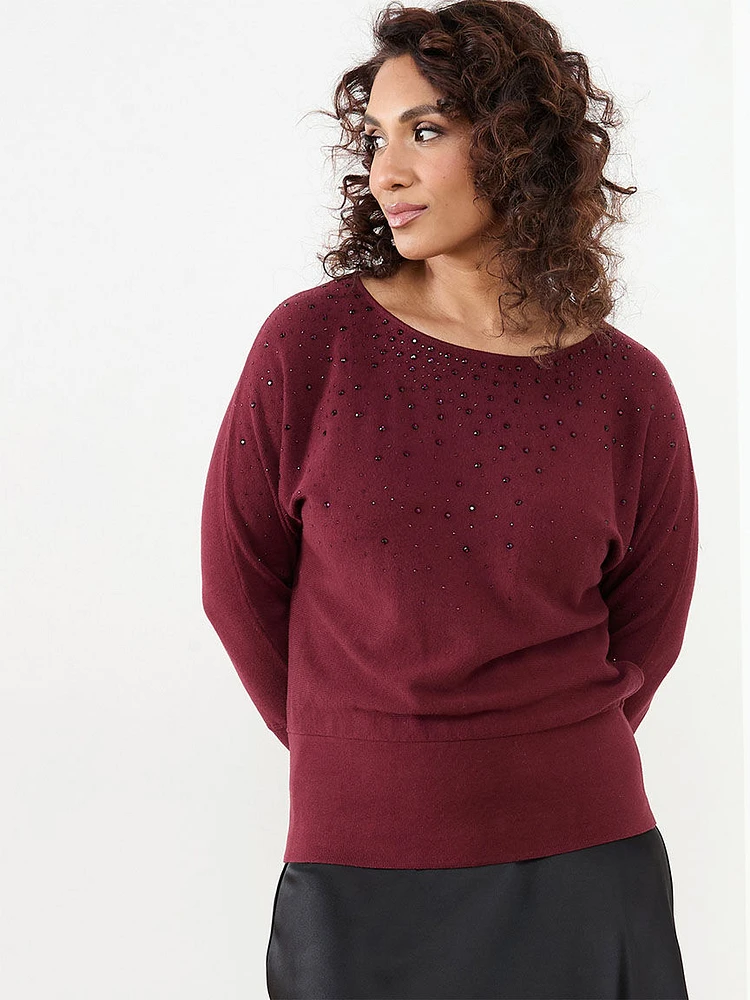 Petite Studded Boatneck Pullover Sweater