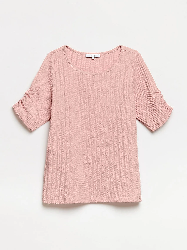 Textured Ruched-Sleeve Top