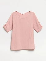Textured Ruched-Sleeve Top