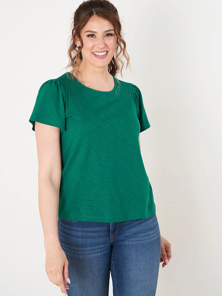 Ruched Peasant Tee with Flutter Sleeves