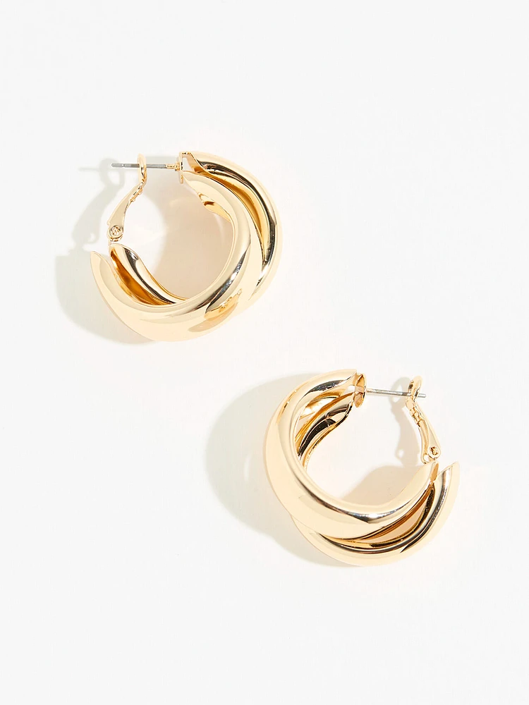 Gold Chunky Double Hoop Earrings