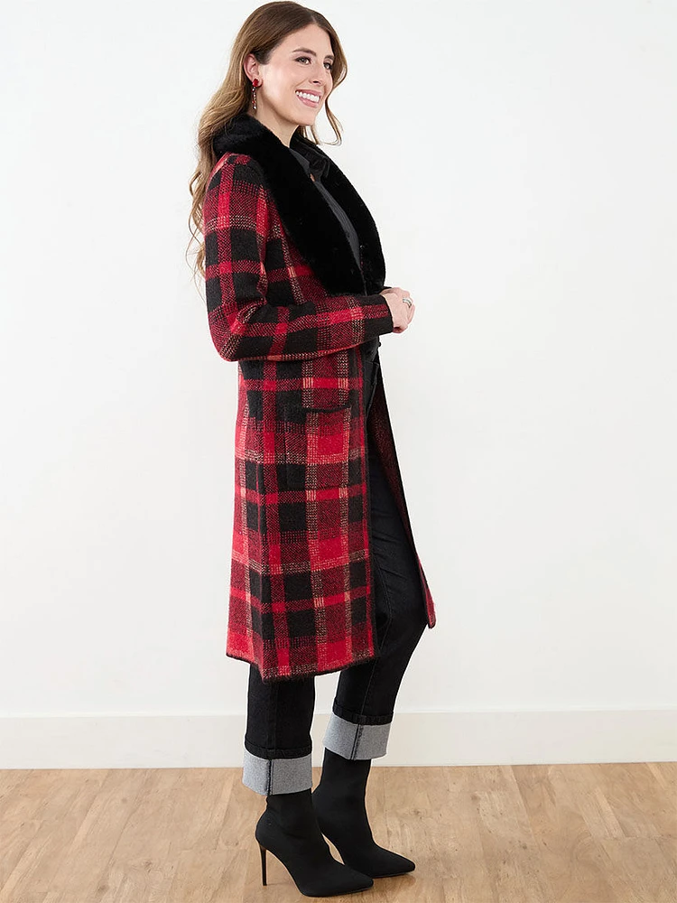 Faux Fur Plaid Coatigan