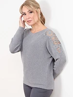 Petite Lace & Rhinestone Sweater