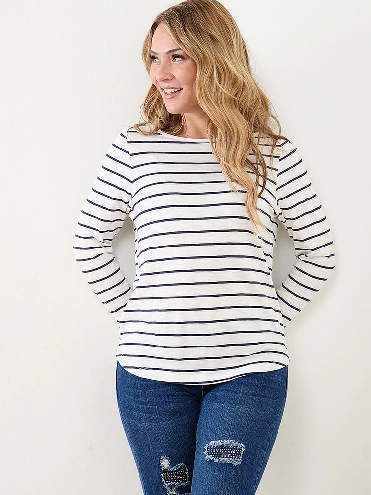 Petite Long Sleeve Boat Neck T-Shirt