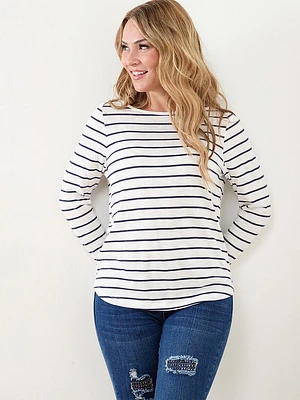 Petite Long Sleeve Boat Neck T-Shirt