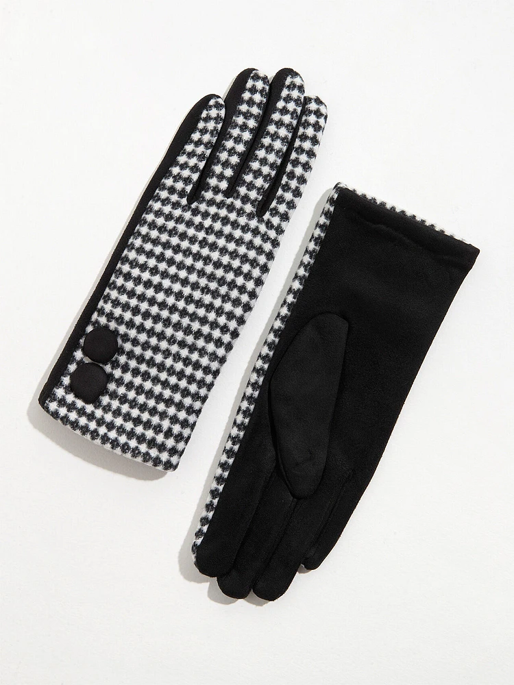 Houndstooth Button Gloves