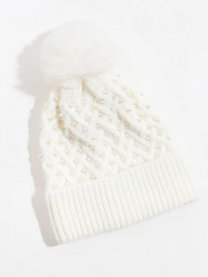 Cable Knit Toque with Pearls