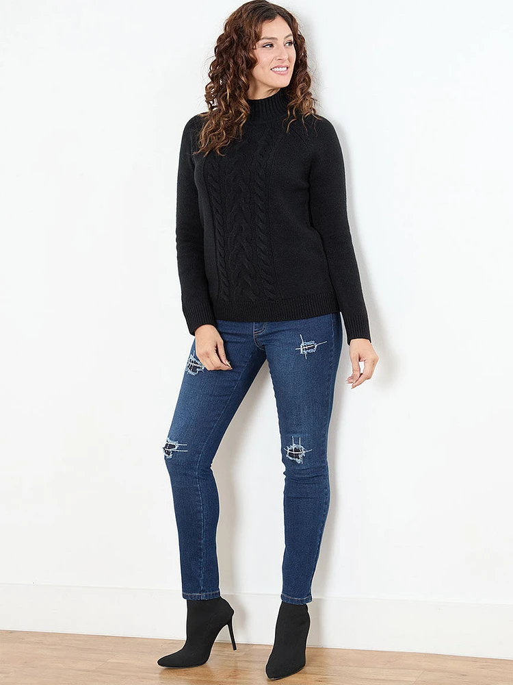 Mock Neck Cable Knit Sweater