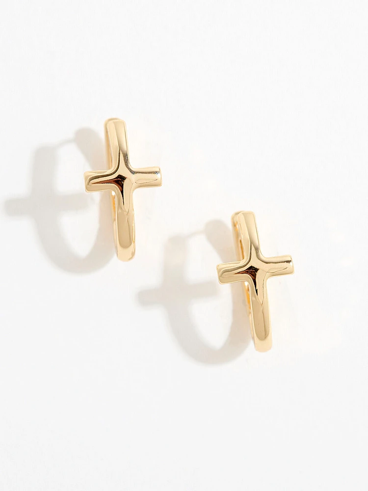 Gold Cross Hoop Earring