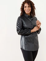 Petite Vegan Leather Shirt Jacket