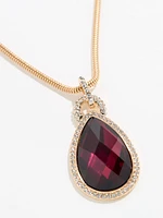 Gold Necklace with Cranberry Teardrop Pendant