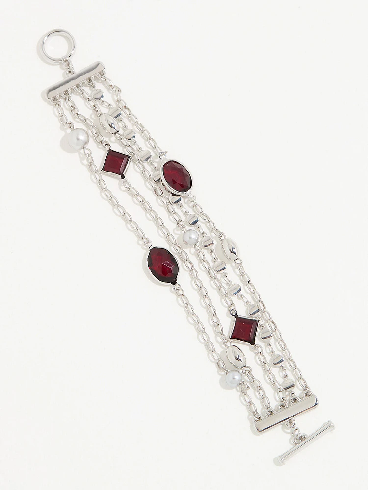 Silver & Cranberry Layered Bracelet