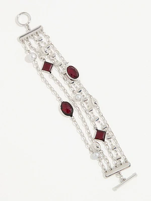 Silver & Cranberry Layered Bracelet