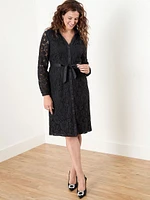 Black Lace Shirt Dress with Tie Belt