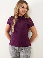 Petite Short Sleeve Lace Top