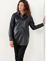 Vegan Leather Shirt Jacket