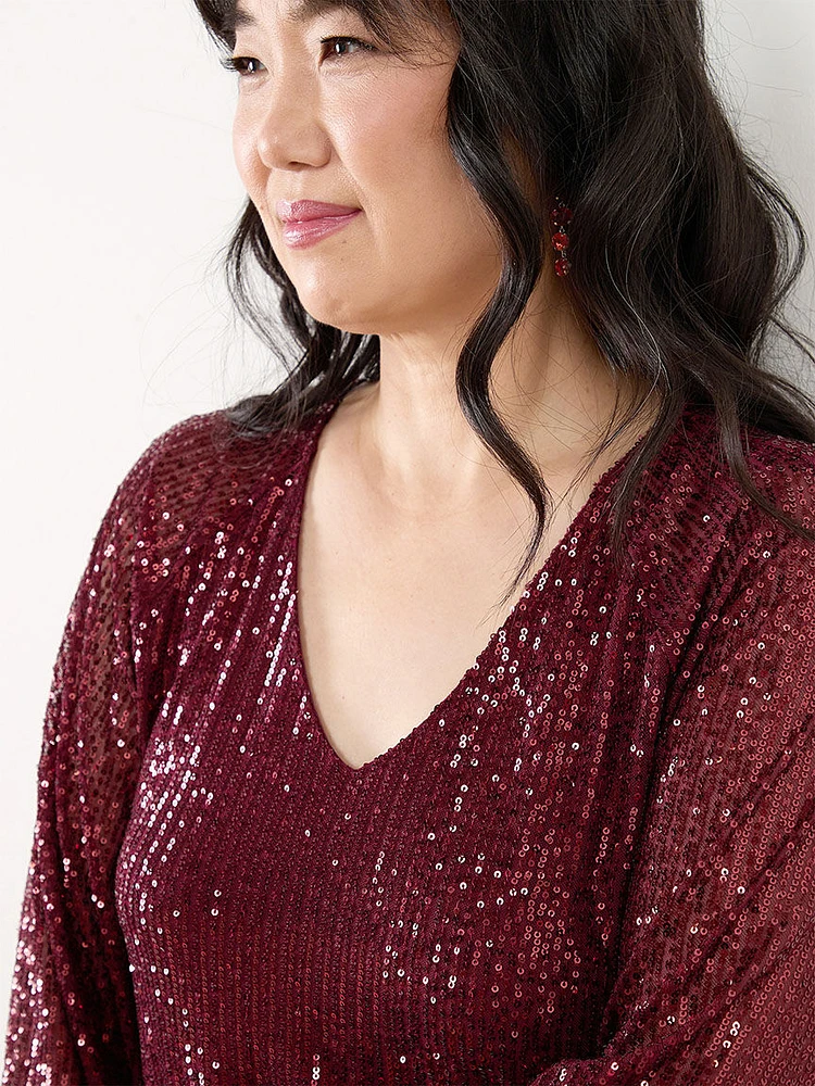 V-Neck Sequin Blouse