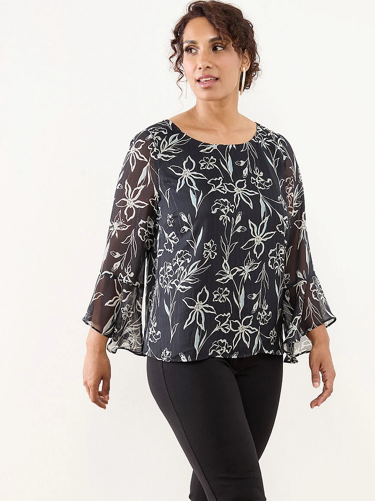 Petite Bell Sleeve Chiffon Blouse