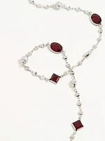 Long Silver Necklace with Cranberry Gems