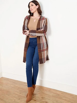 Knit Check Cardigan Sweater