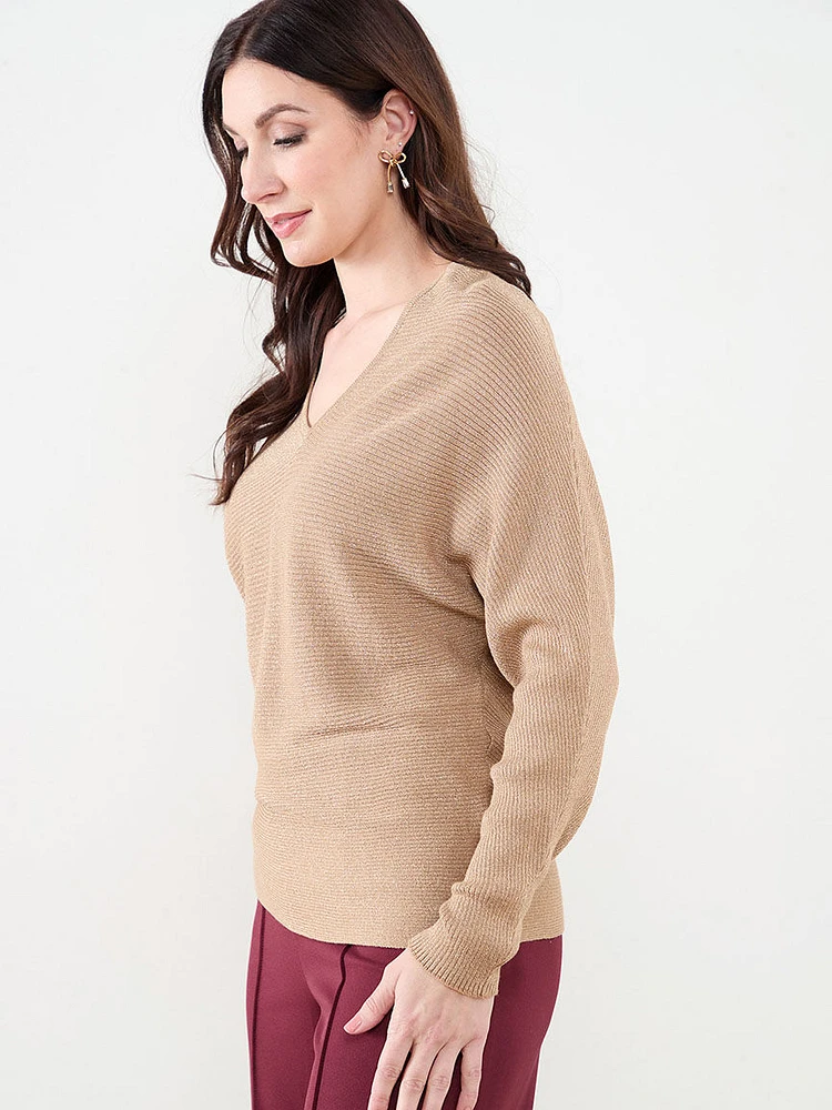 Ribbed Shimmer Pullover Sweater