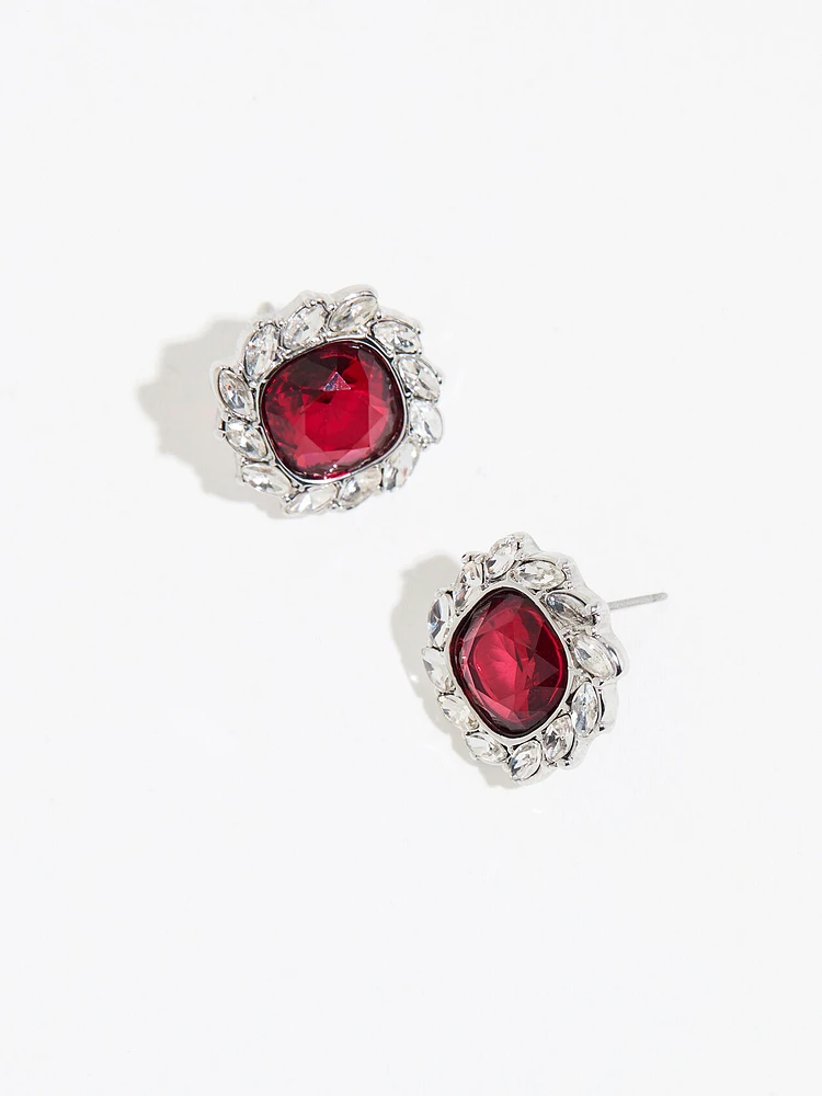 Crimson Squared Crystal Drop Earrings