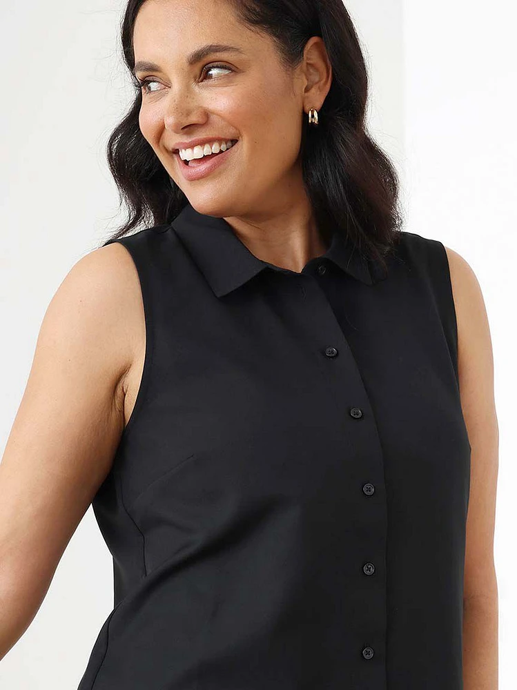 Sleeveless Collared Button Front Blouse