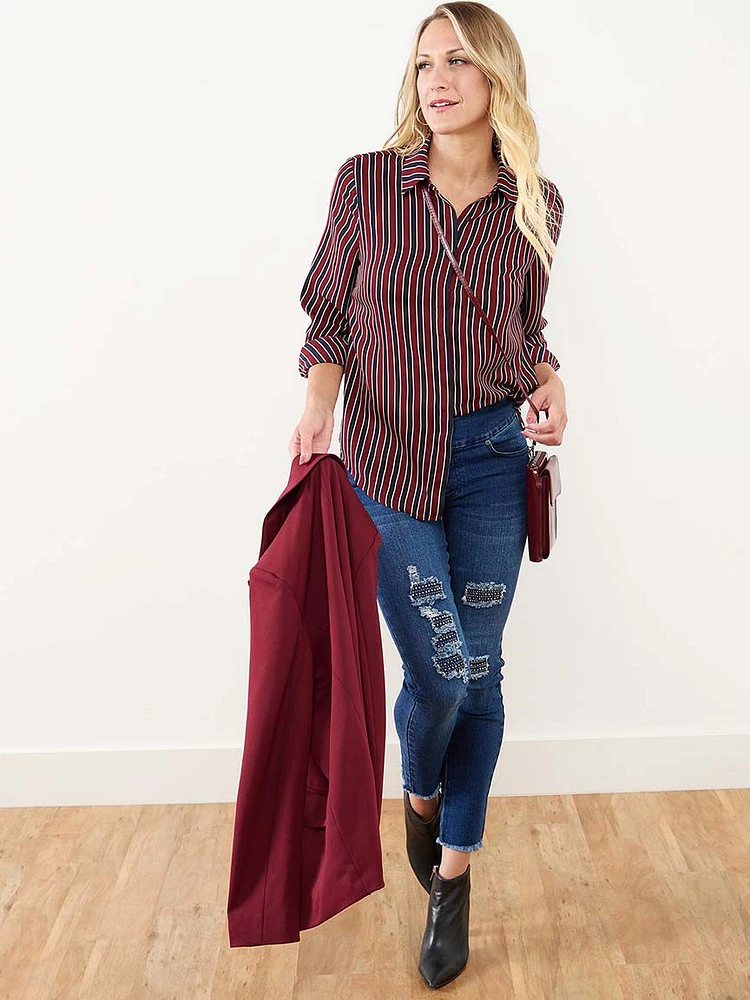 Relaxed Fit Button Front Crepe Blouse