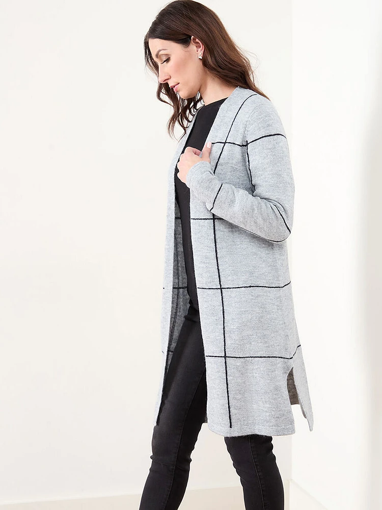 Long Windowpane Cardigan