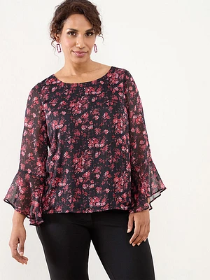 Petite Bell Sleeve Chiffon Blouse