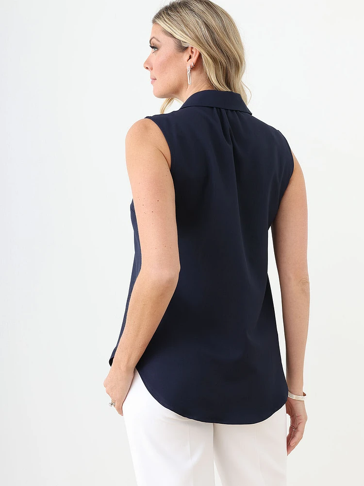 Sleeveless Button Front Blouse