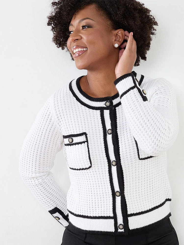 Petite Knit Tipped Short Cardigan Sweater