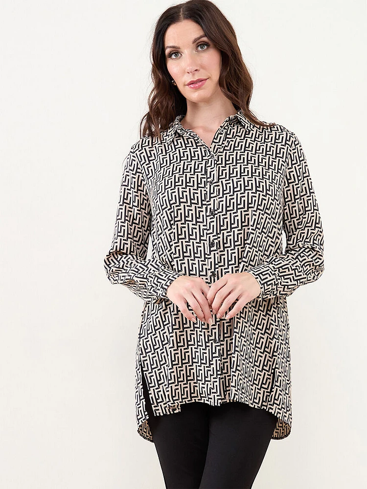 Long Sleeve Pleated Back Tunic Blouse