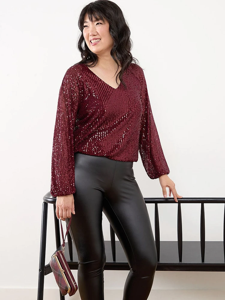 V-Neck Sequin Blouse