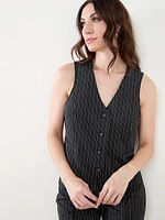 Striped Button Front Vest Scuba Crepe