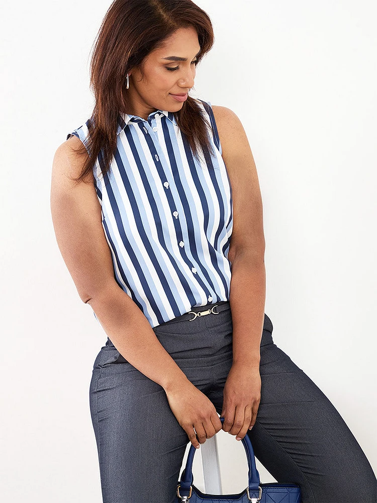 Petite Sleeveless Collared Blouse