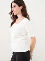 Round Neck Elbow Sleeve Top