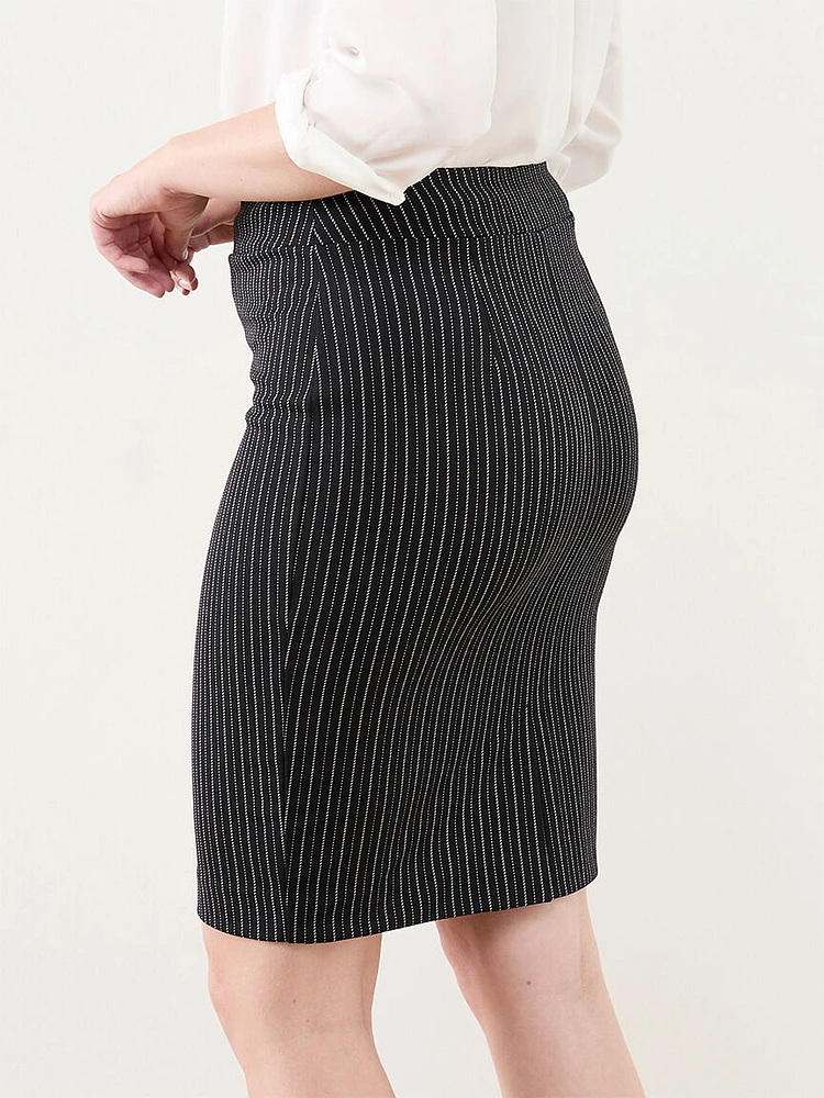 Pull-On Striped Pencil Skirt Scuba Crepe