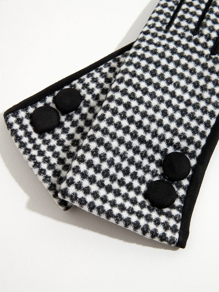 Houndstooth Button Gloves