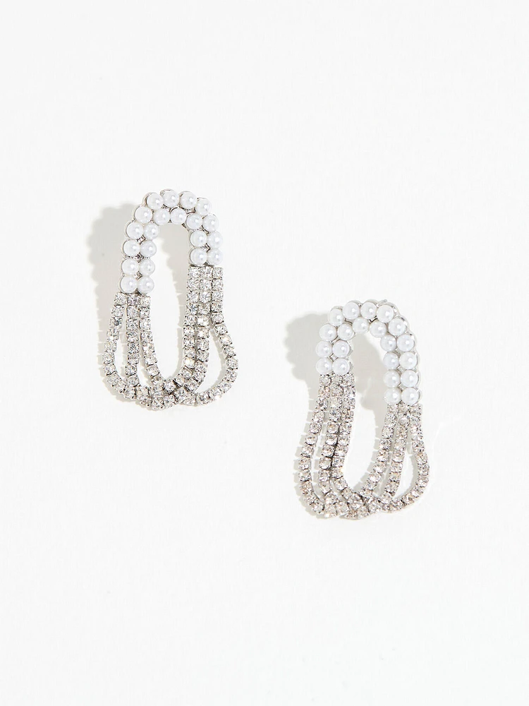 Silver and Pearl Rhinestone Earring