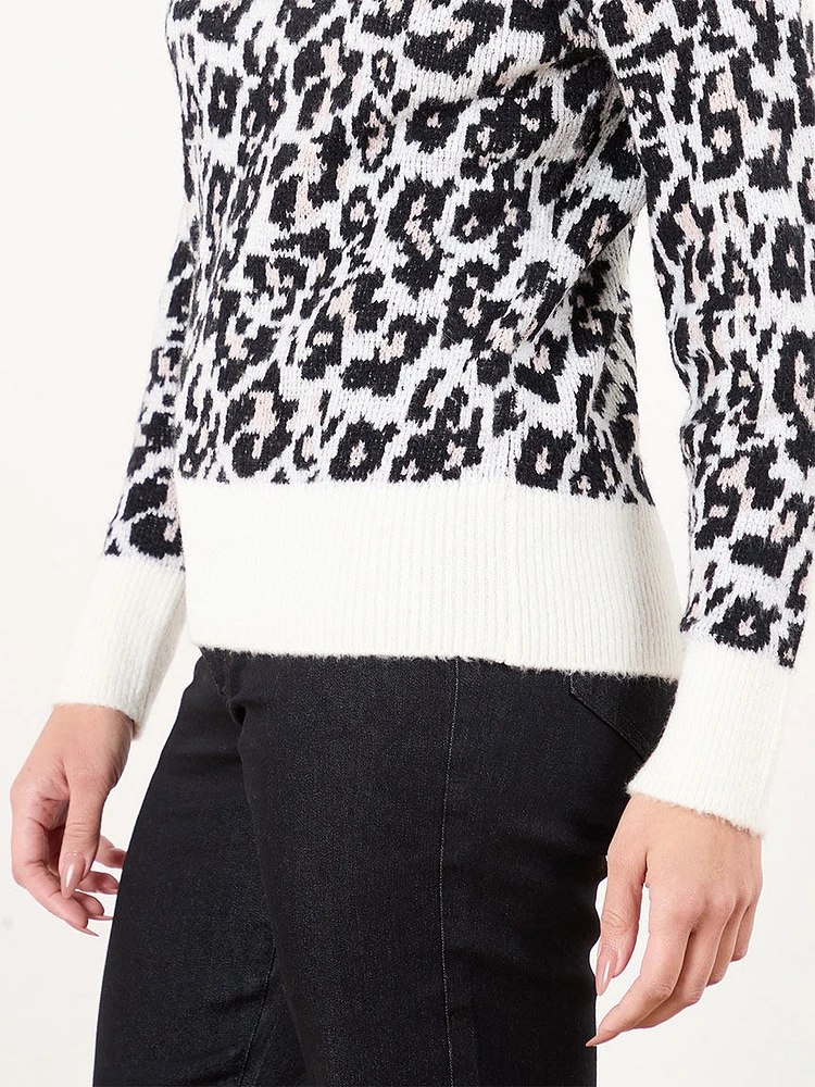 Animal Knit Mock Neck Sweater