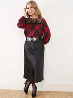 Petite Plaid Blouse with Lace