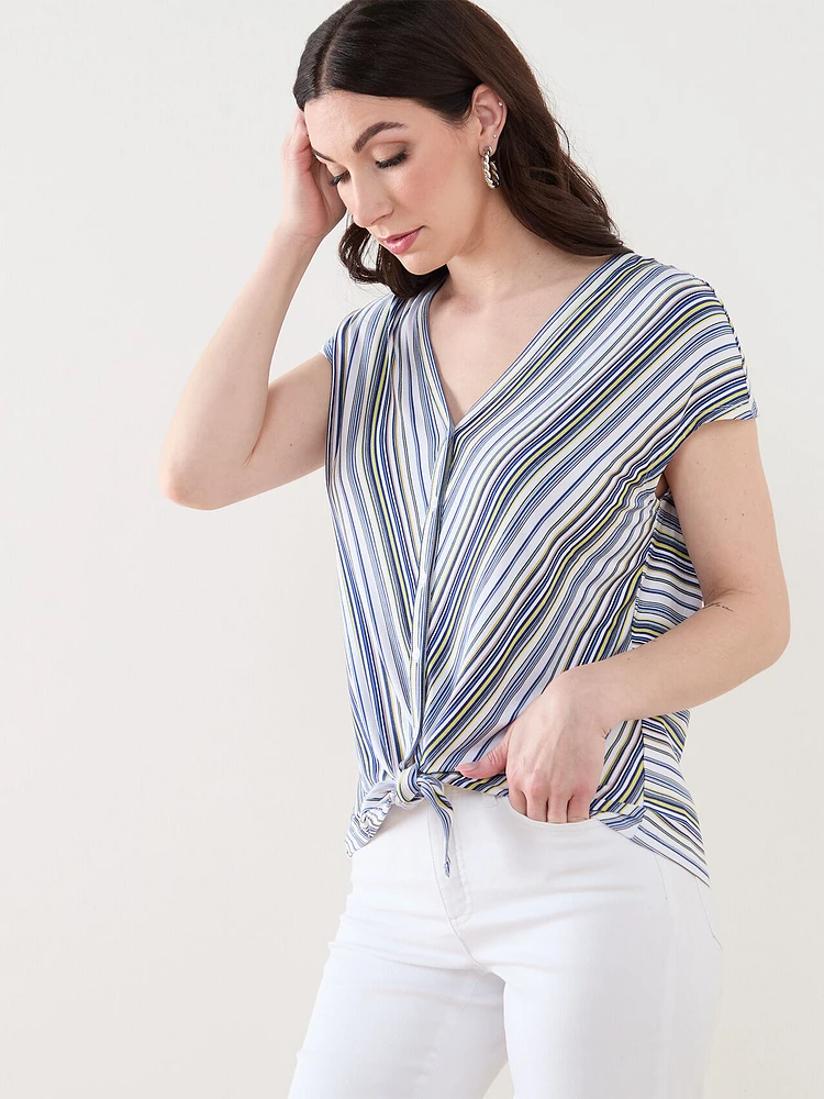 Short Sleeve V-Neck Tie Front Top