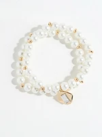 Pearl and Gold Charm Stretch Bracelet